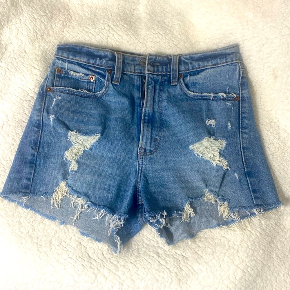 Abercrombie & Fitch High Rise Mom Destroyed Jean Shorts